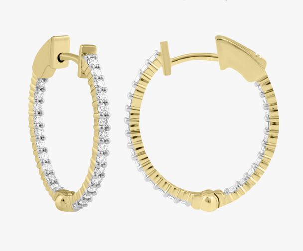 14K Yellow Gold Inside Out Oval Diamond Hoops