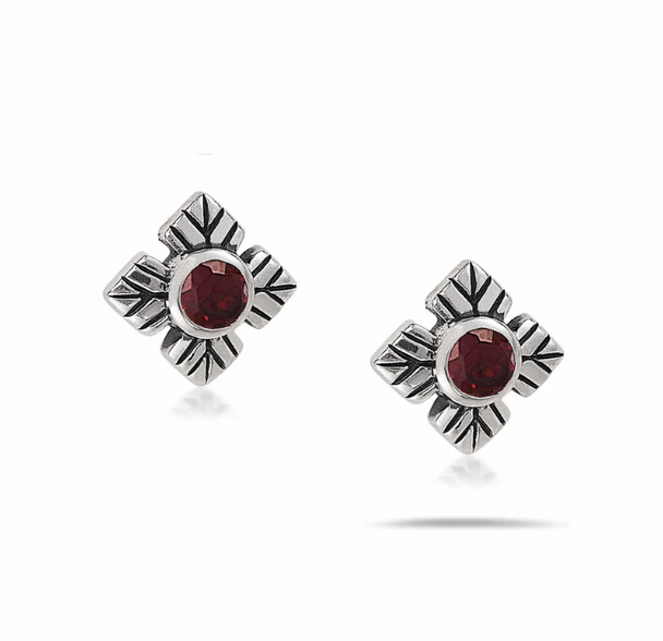 Garnet Flower Post Earrings