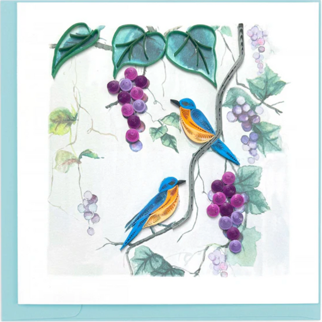 Quilled Purple Grapes and Bluebirds Greeting Card