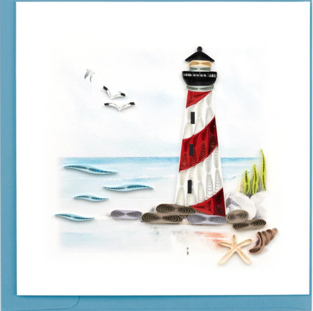 Red and White Lighthouse Quilled Greeting Card
