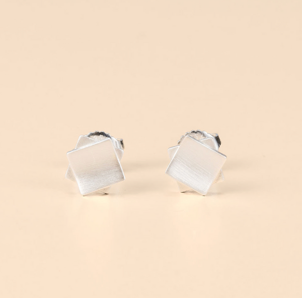 Curved Stacked Squares Post Earrings