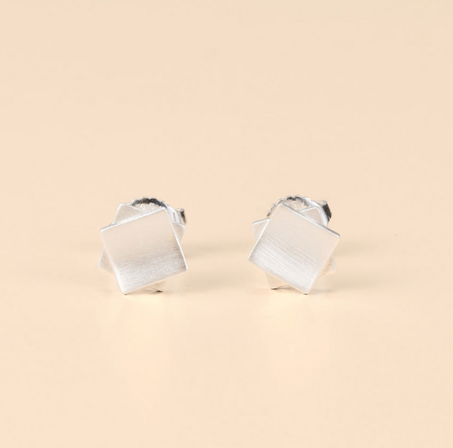 Curved Stacked Squares Post Earrings