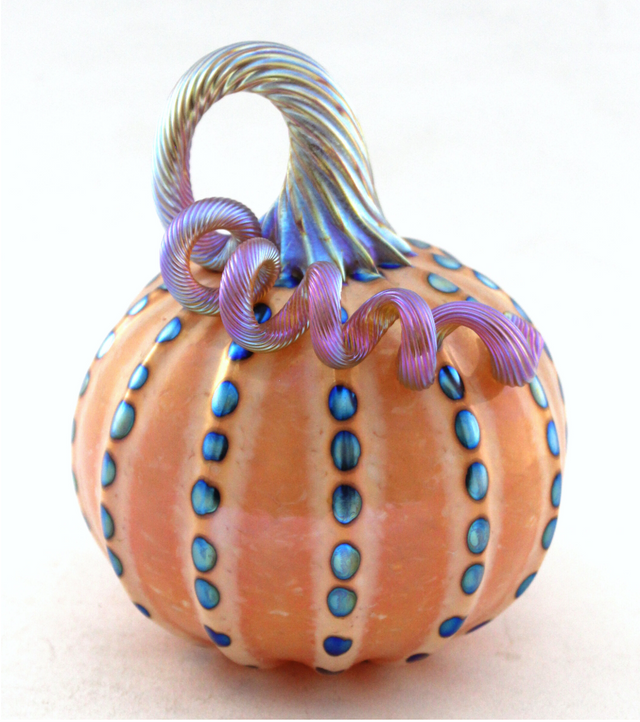 Peach Pumpkin with Iridescent Blue Dots