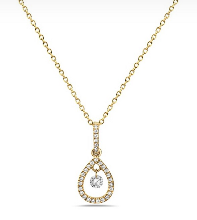 Dangling Diamond Teardrop Pendant Necklace