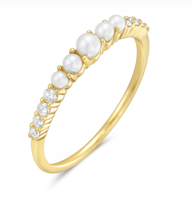 Dainty Pearl and Diamond Stacking Ring