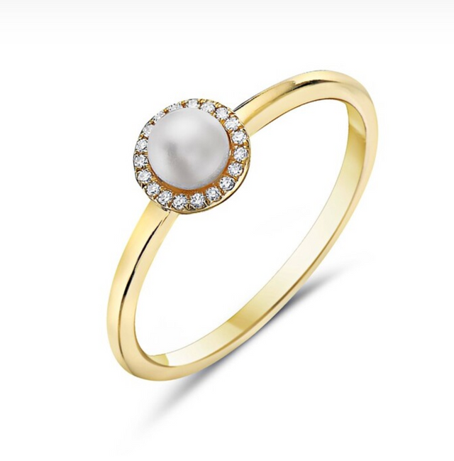 Pearl and Diamond Halo Dot Ring