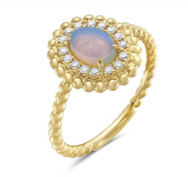 Opal and Diamond Braided Rope Ring