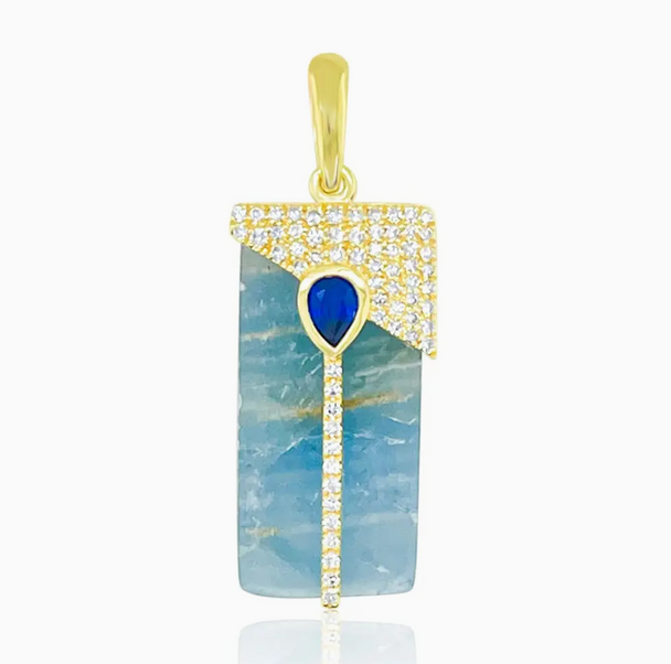 14K Yellow Gold Calcite Diamond Pendant Charm
