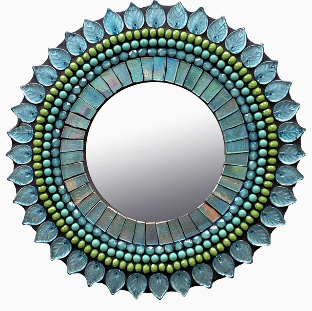 Aquamarine Leaf Circular Mirror