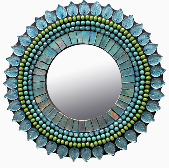 Aquamarine Leaf Circular Mirror