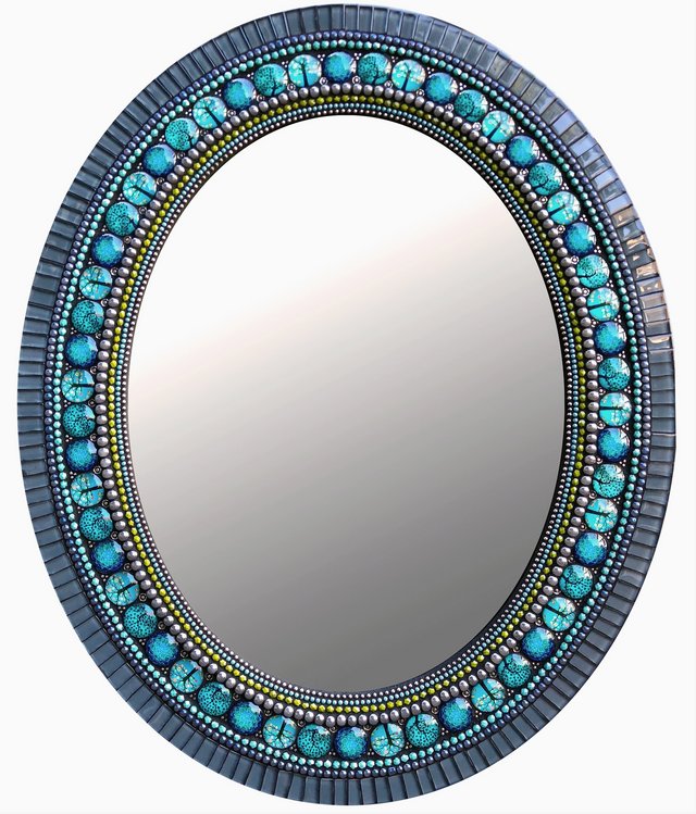 Teal Grey Bodhi Oval Mirror