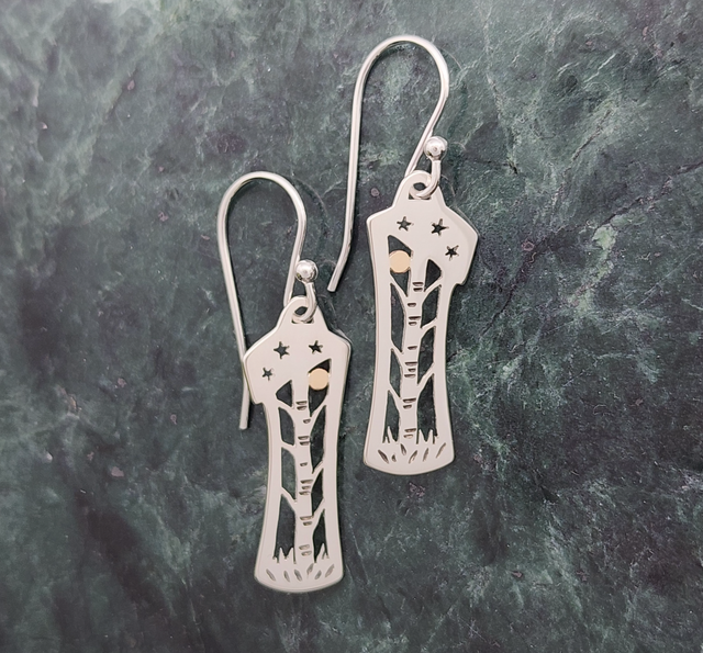 Birch Tree with Stars and Moon Earrings