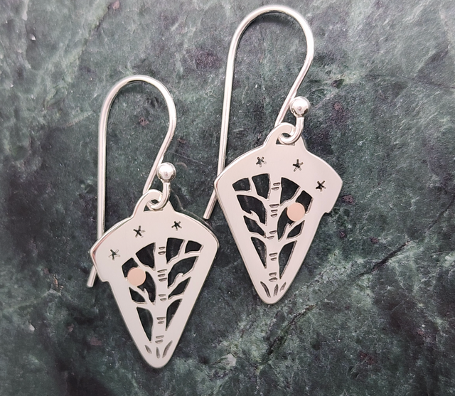 Birch Tree with Stars and Moon Earrings
