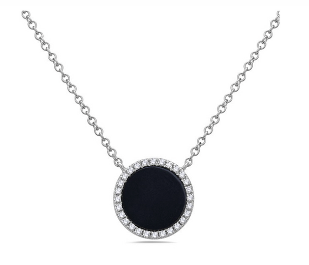 Black Onyx and Diamond Halo Necklace