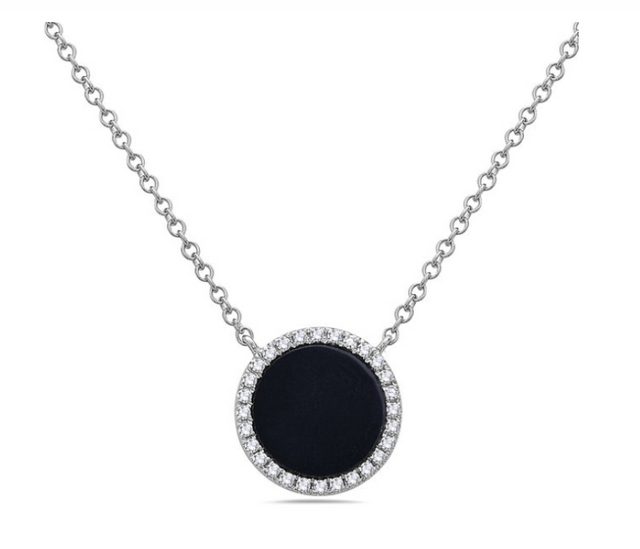 Black Onyx and Diamond Halo Necklace