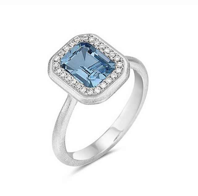 Blue Topaz and Diamond Halo Ring