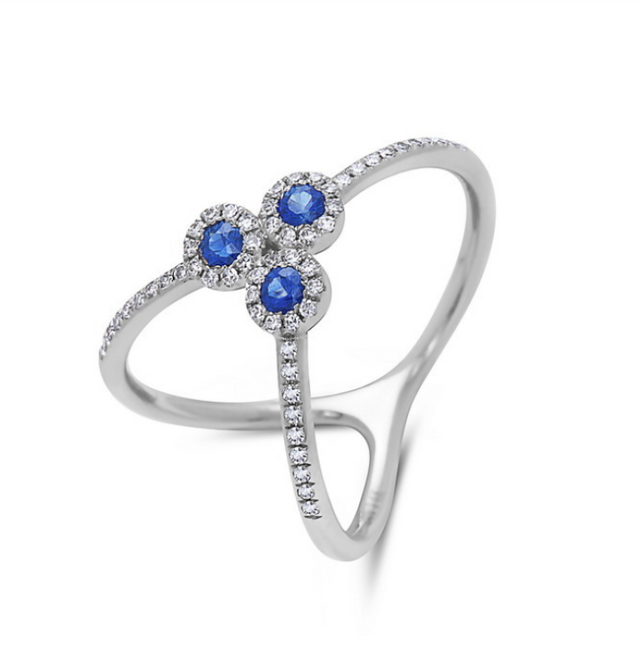 Sapphire and Diamond Halo Dot Ring