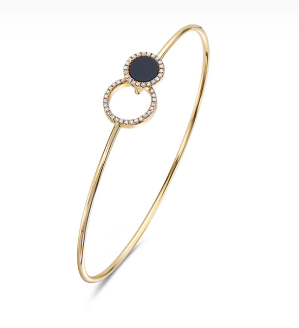 Black Onyx and Diamond Overlapping Circle Bracelet