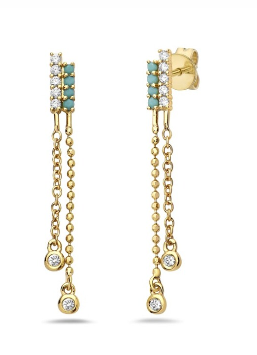 Turquoise and Dangling Diamond Post Earrings