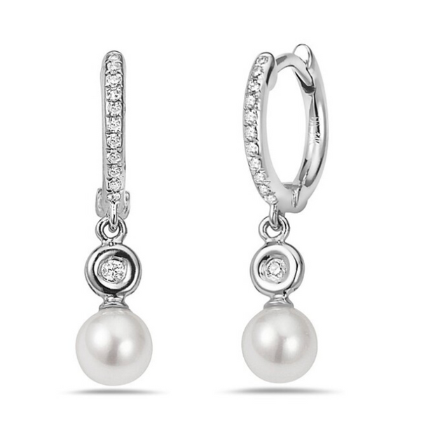 Dangling Pearl and Diamond Huggies