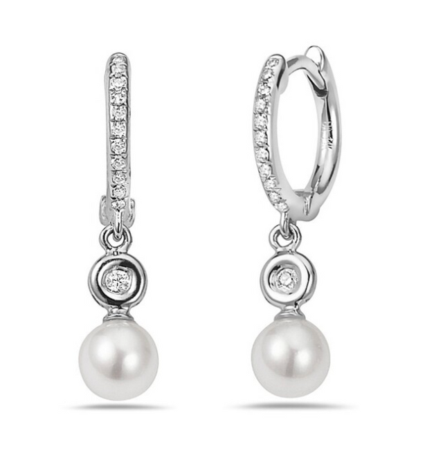 Dangling Pearl and Diamond Huggies