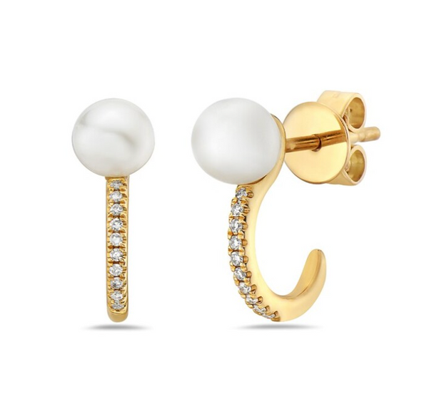 Pearl and Diamond "C" Shaped Post Earrings