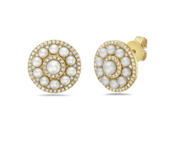 Pearl and Diamond Medallion Post Earrings