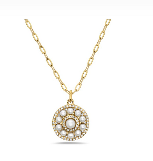 Pearl and Diamond Medallion Necklace