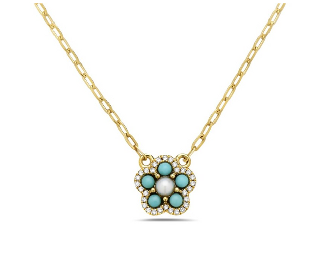 Turquoise and Pearl Flower Necklace