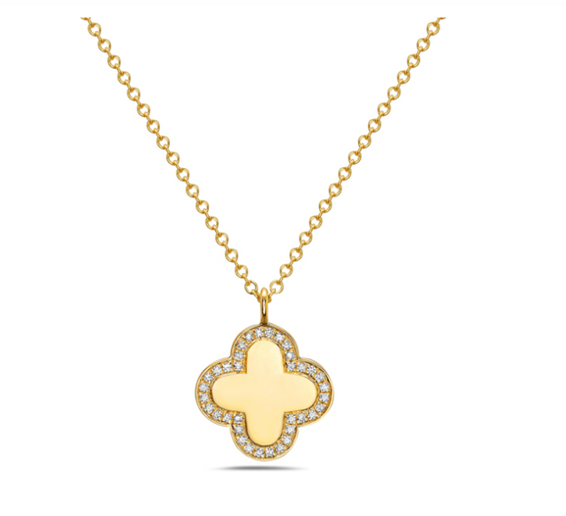 High Polish Diamond Clover Necklace