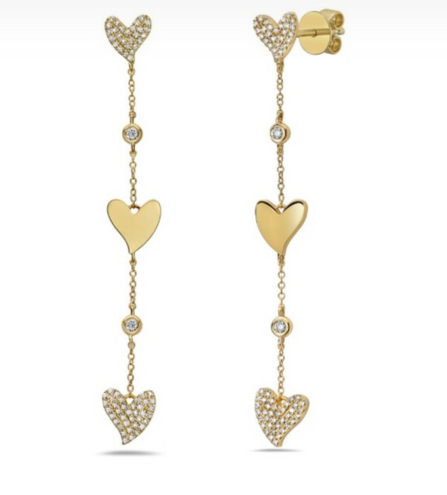 Dangling Diamond Heart Post Earrings