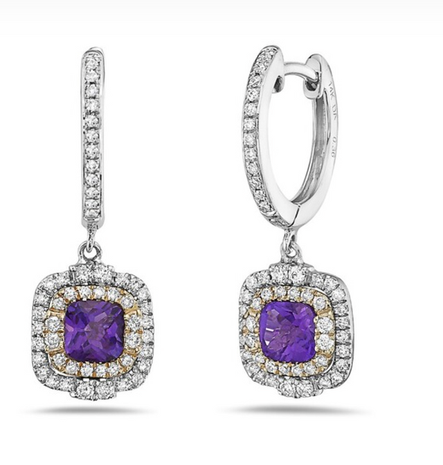 Cushion Cut Amethyst and Diamond Halo Earrings