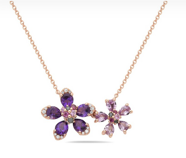 Amethyst and Pink Sapphire Flower Necklace