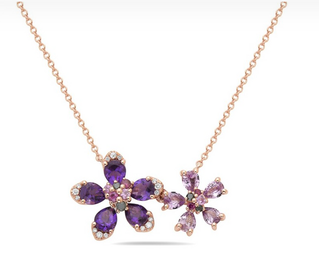 Amethyst and Pink Sapphire Flower Necklace