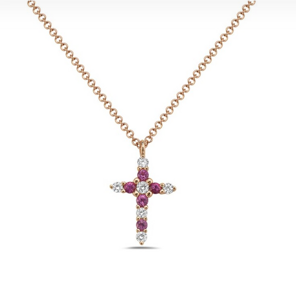 Pink Sapphire and Diamond Cross