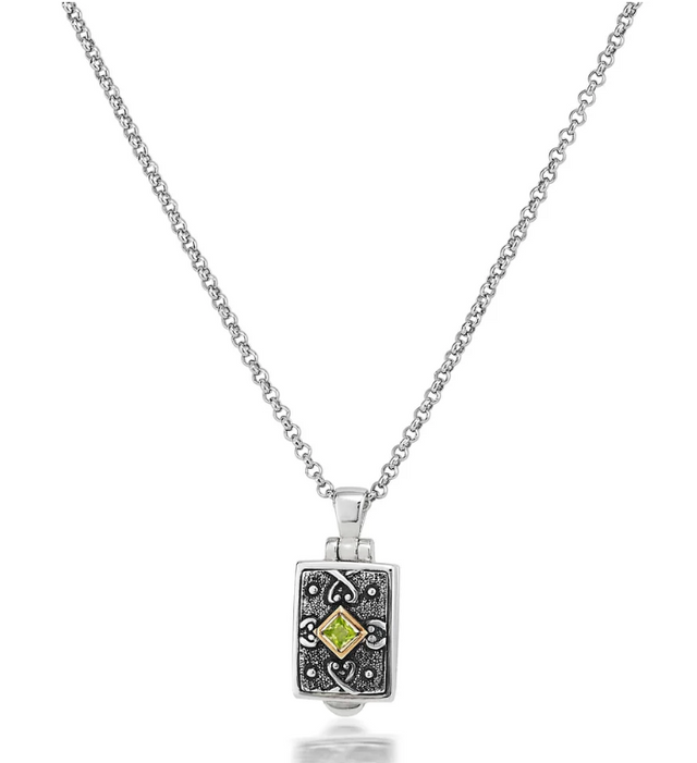 Petite Mixed Metal Peridot Rectangular Locket