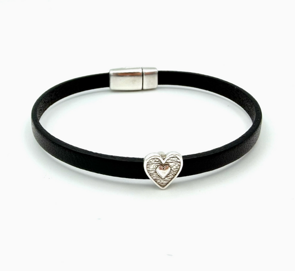 Narrow Black Leather Heart Bracelet