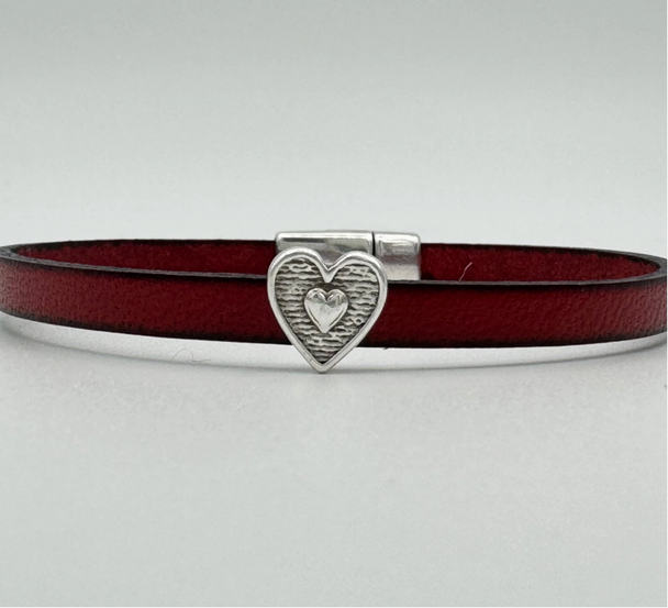 Narrow Red Leather Heart Bracelet