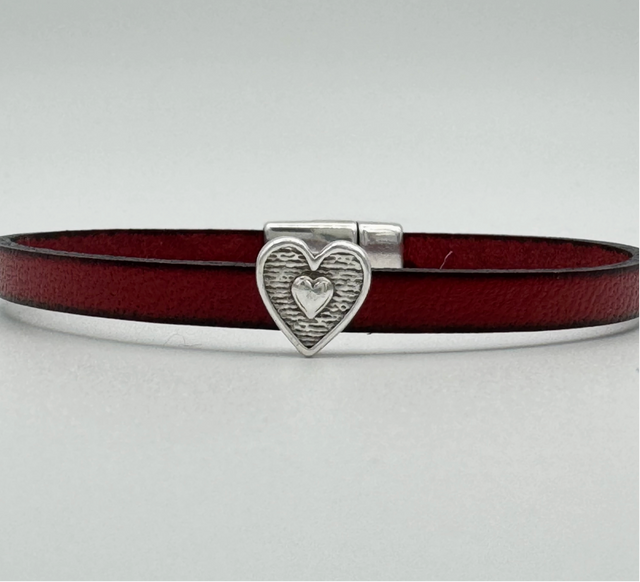 Narrow Red Leather Heart Bracelet