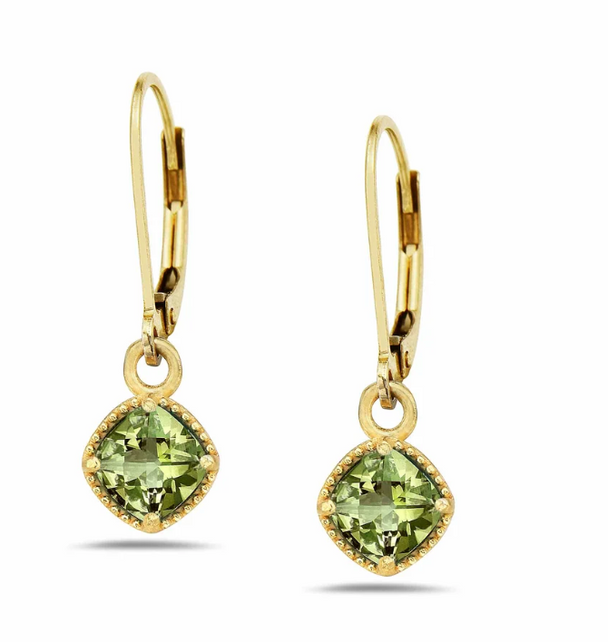 Green Amethyst Gold Drop Earrings