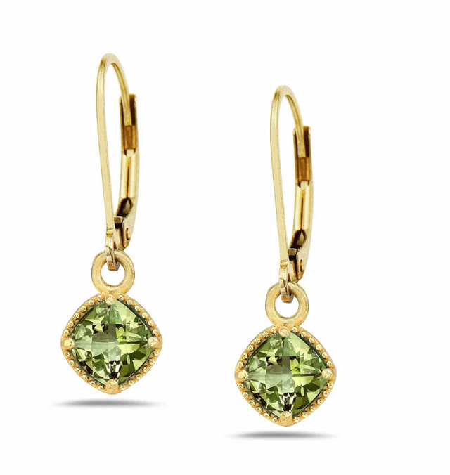 Green Amethyst Gold Drop Earrings