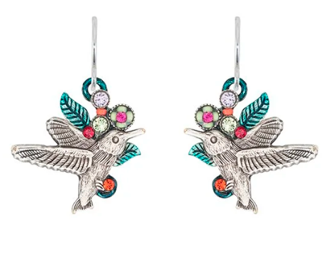 Hummingbird with Flower and Leaf Earrings