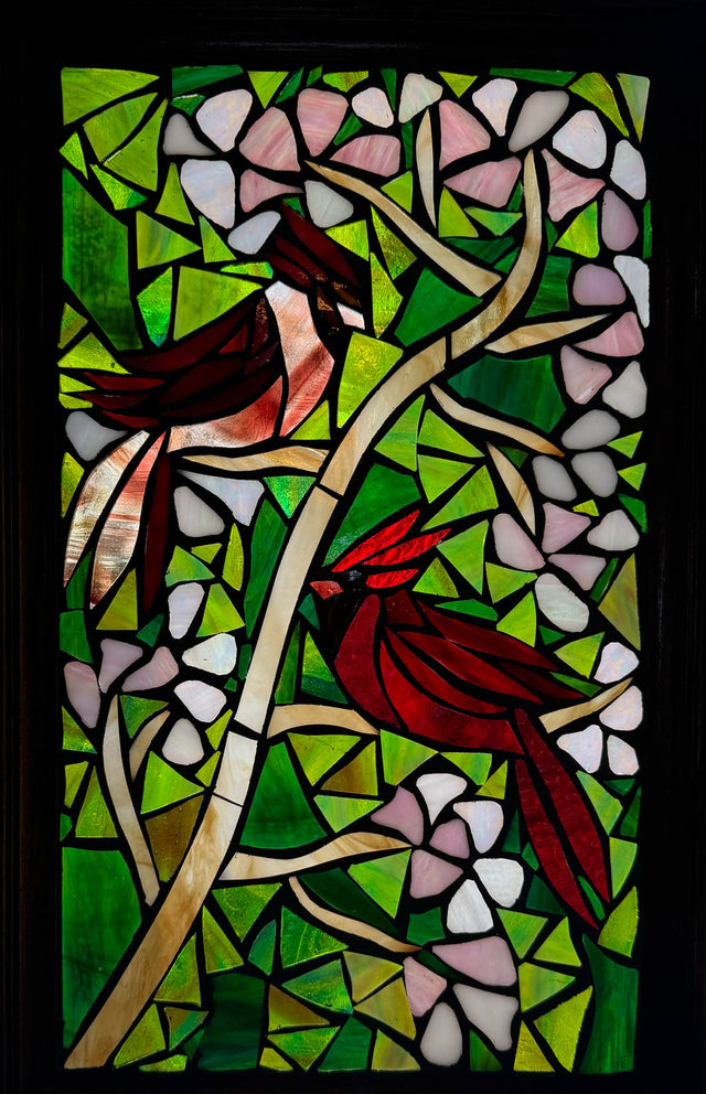 Spring Cardinals Mosaic Window