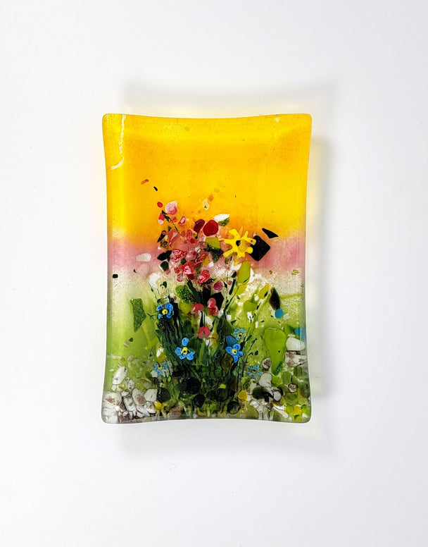 Yellow Sky Pink Wildflower Small Dish