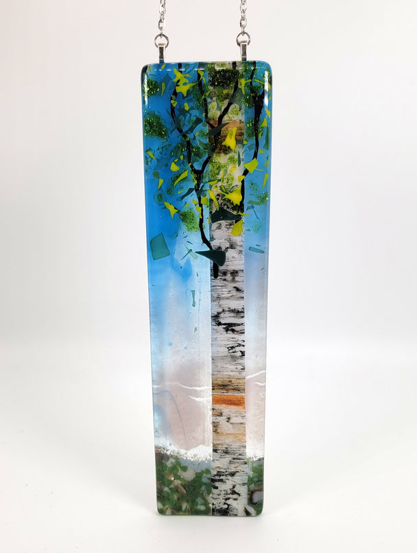 Single Birch Blue Sky Medium Window Hanger