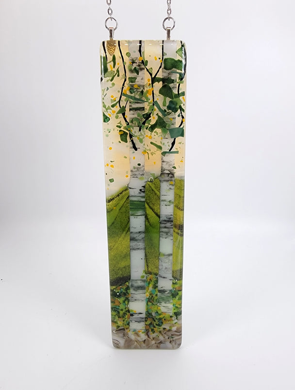 Pale Yellow Sky Single Birch Medium Window Hanger