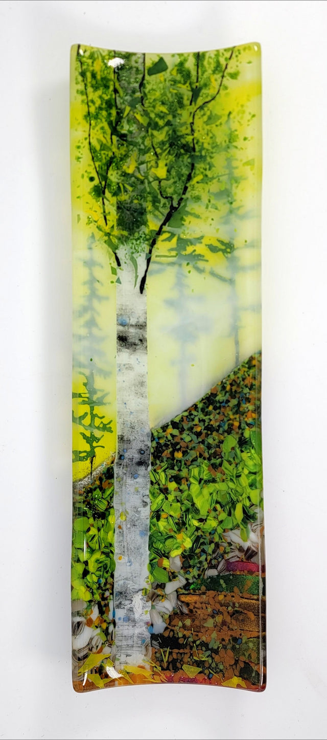 Yellow Sky and Single Birch Tree with Spruce Tree Channel Plate