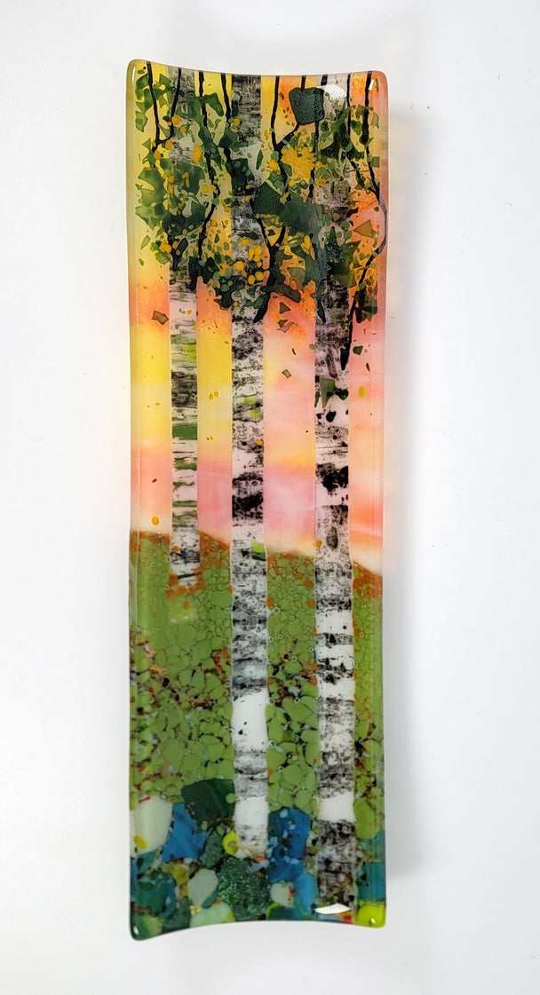 Sunset Sky Triple Birch Tree Channel Plate