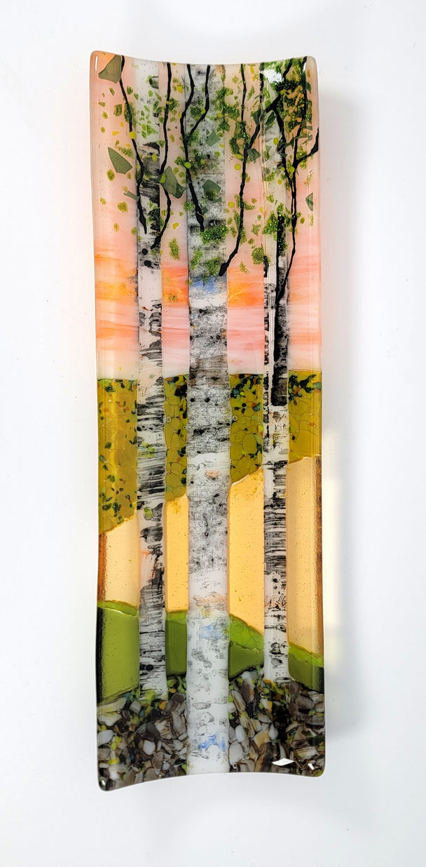 Sunset Sky Triple Birch Tree Channel Plate