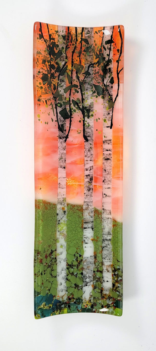 Sunset Sky Triple Birch Tree Channel Plate